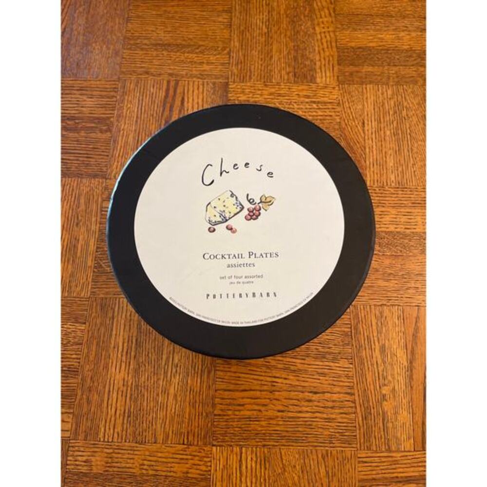 Pottery barn, cocktail plates, cheese print
